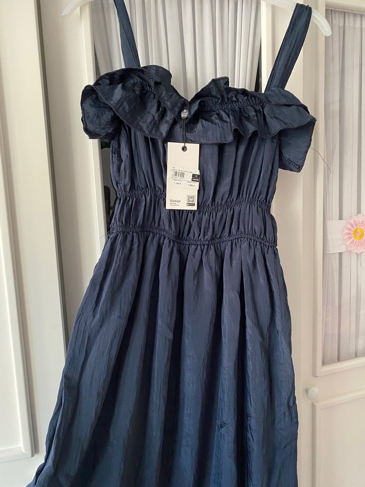 Lacivert V Yakalı Salaş Elbise - Görsel 2