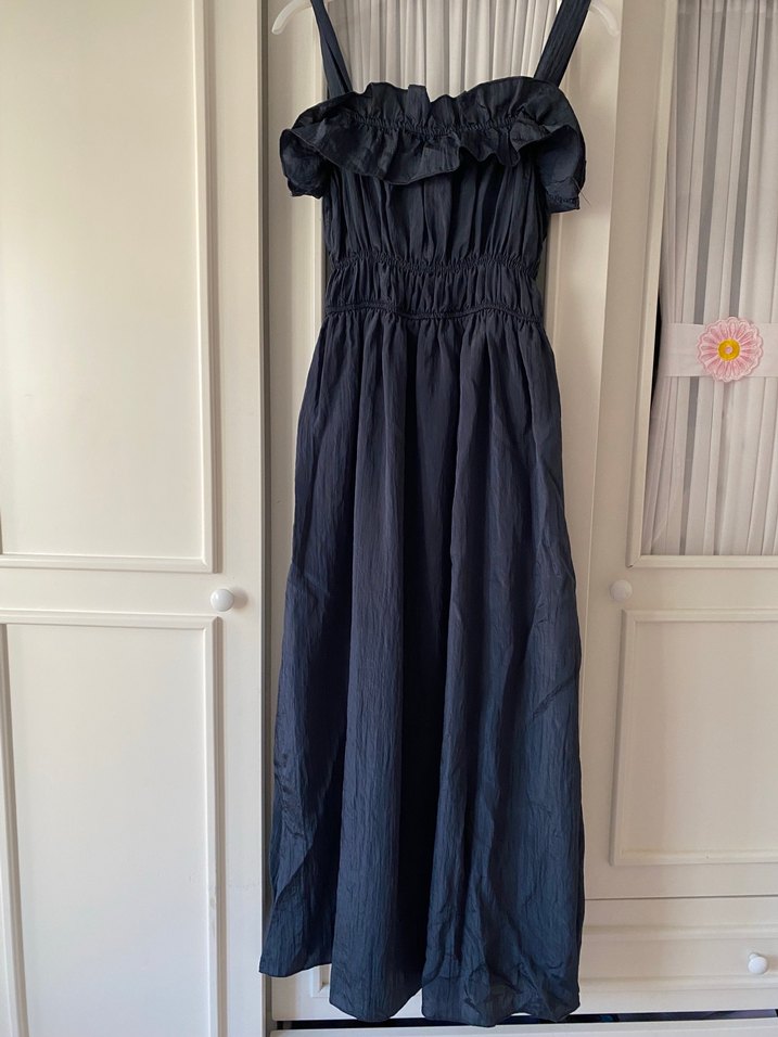 Lacivert V Yakalı Salaş Elbise - Görsel 4