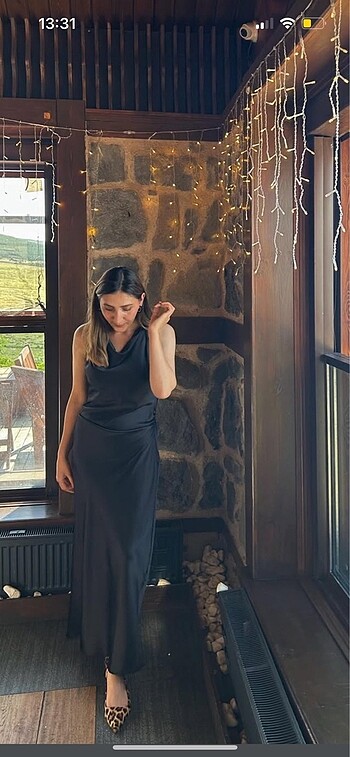 Zara Zara Siyah Saten elbise L beden