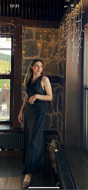 l Beden Zara Siyah Saten elbise L beden
