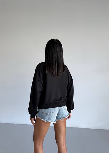 Diğer Siyah Oversize Kısa Sweatshirt