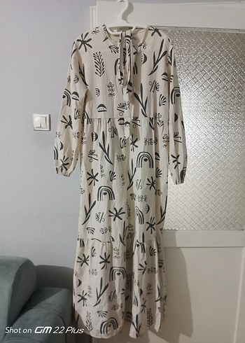 Diğer Gri Desenli Uzun Kollu Kadın Elbise