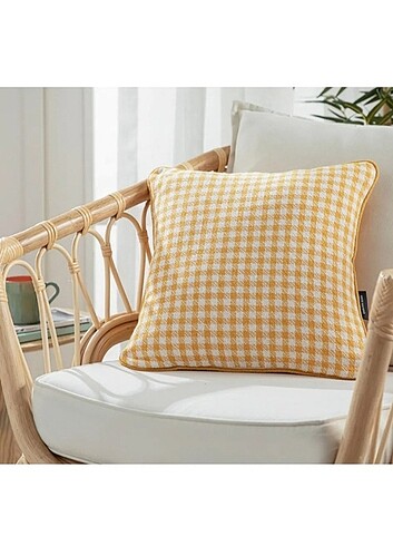 English Home Sarı Kareli Kırlent Kılıfı