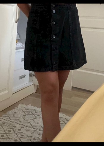 siyah denim kot etek - Görsel 3