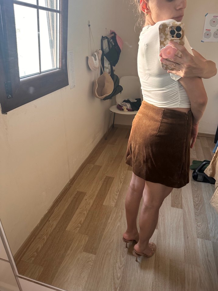 Kahverengi Süet Mini Etek taba rengi - Görsel 3