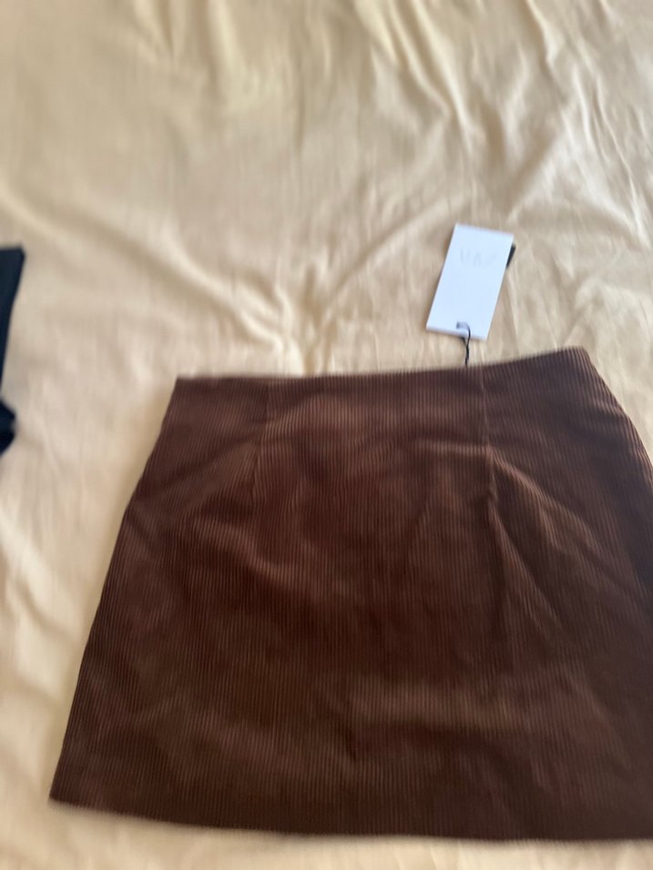 Kahverengi Süet Mini Etek taba rengi - Görsel 4