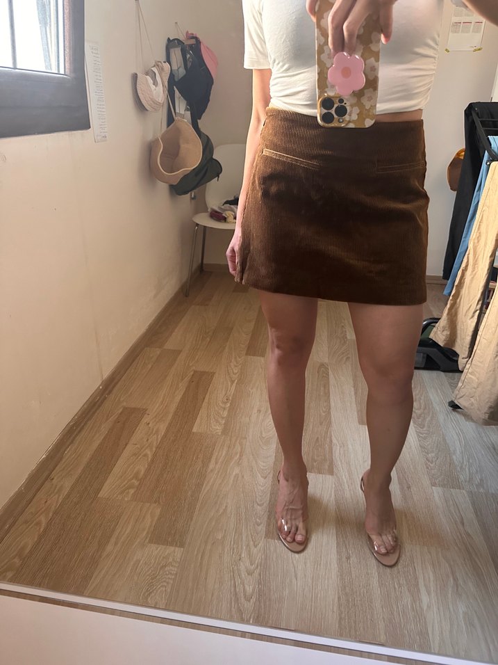 Kahverengi Süet Mini Etek taba rengi - Görsel 2