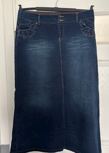 Lacivert Bel Detaylı Denim Etek