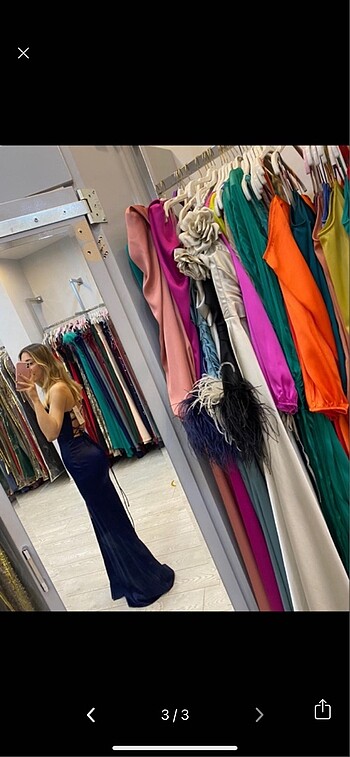 Diğer Abiye saten sırt detaylı saks mavisi