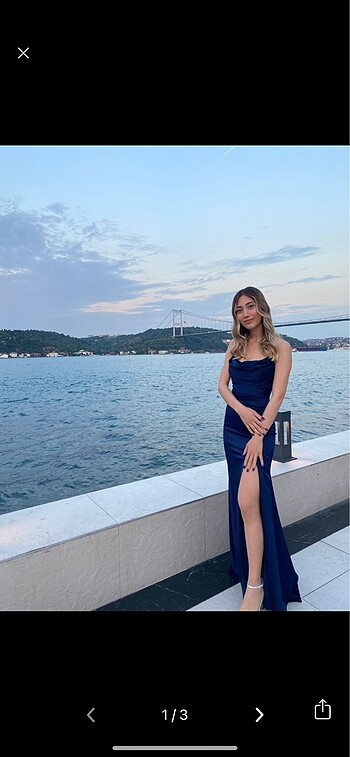Abiye saten sırt detaylı saks mavisi