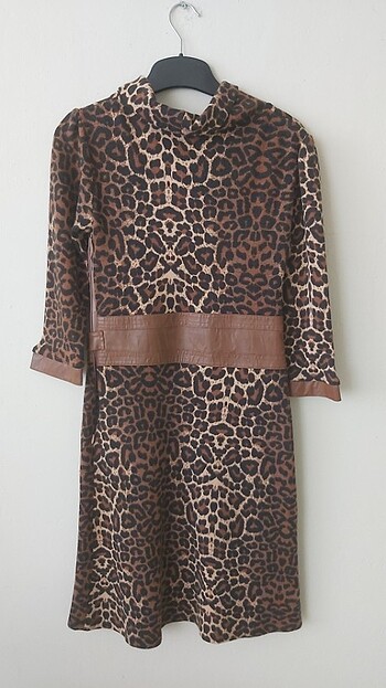 Leopar desenli kışlık elbise - Görsel 5