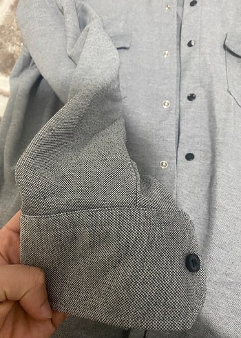 Diğer Gri Düğmeli Uzun Kollu Denim Erkek Gömlek