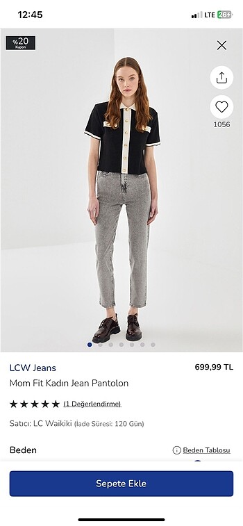 44 Beden Gri jean pantolon