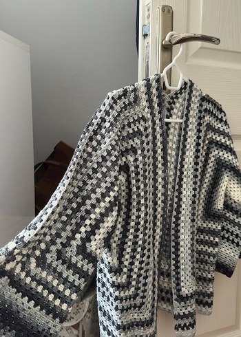 Gri Bohem Uzun Örgü Kadın Hırka - Görsel 2