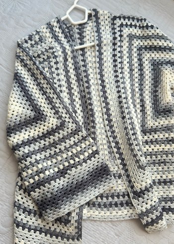 Gri Bohem Uzun Örgü Kadın Hırka - Görsel 3