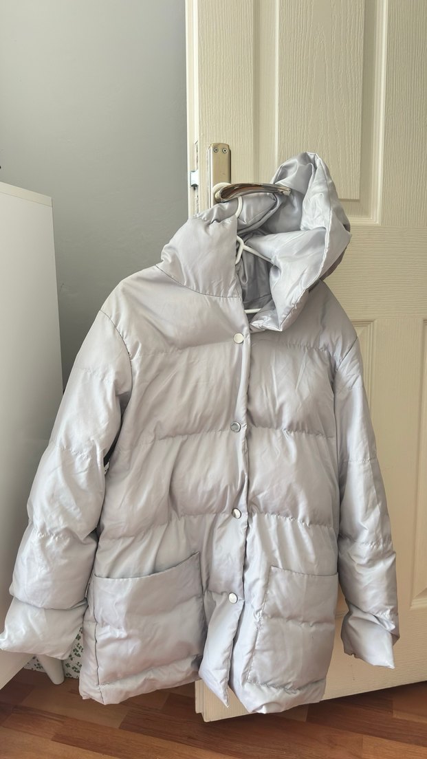 Düğmeli Gri Kadın Kışlık Mont - Görsel 2