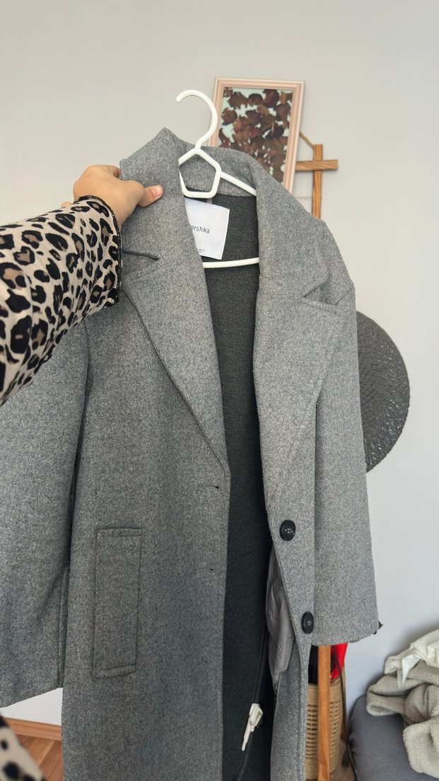 Bershka Gri Düğmeli kaban - Görsel 3