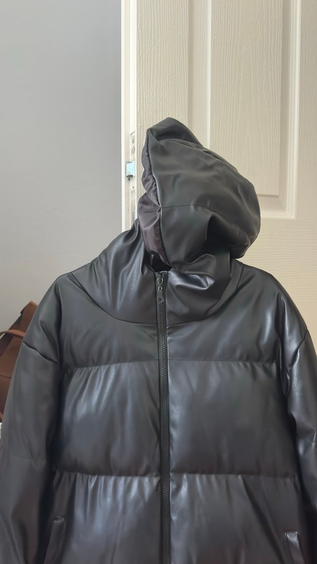 Kemerli Siyah Deri Kadın Kışlık Mont - Görsel 2