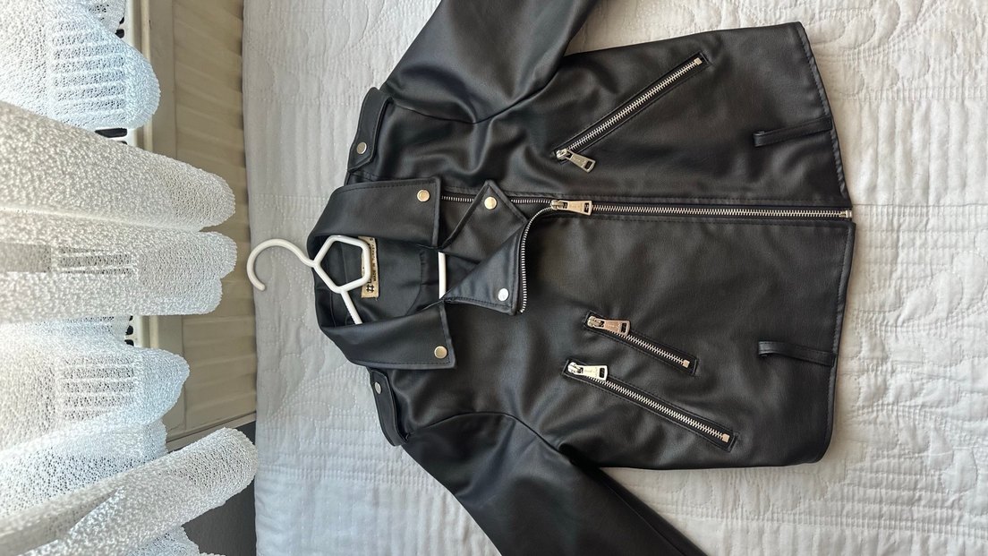 Kadın Siyah Deri Biker Ceket - Görsel 4