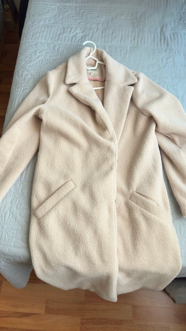 Bej Midi Boy Kadın Peluş Kaban - Görsel 3