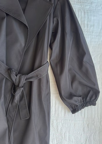 Siyah Kadın Uzun Trençkot Drapeli - Görsel 4