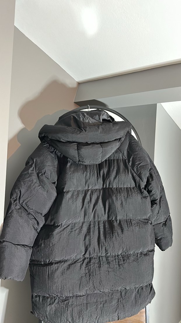 Siyah Kadın Midi Kaban, Kürklü, Sade - Görsel 2