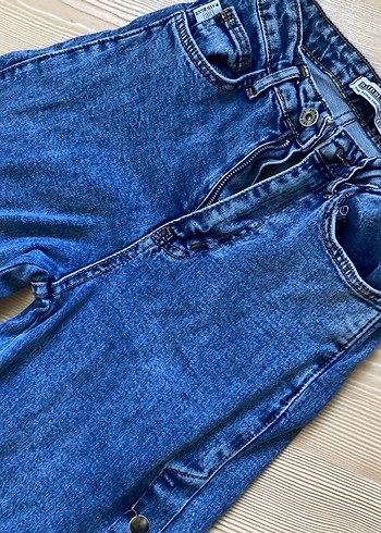 Düğmeli Mavi Kadın Kot Pantolon - Görsel 3