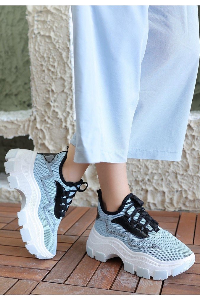 Kadın Mavi Yılan Desenli Platform Spor Ayakkabı - Görsel 2