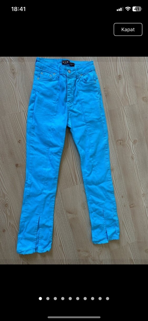 Mavi Midi Kot Pantolon Yırtmaçlı - Görsel 2