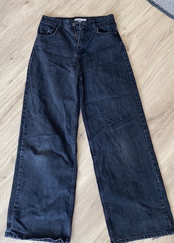 Gri Kadın Bol Kesim Midi Denim Pantolon