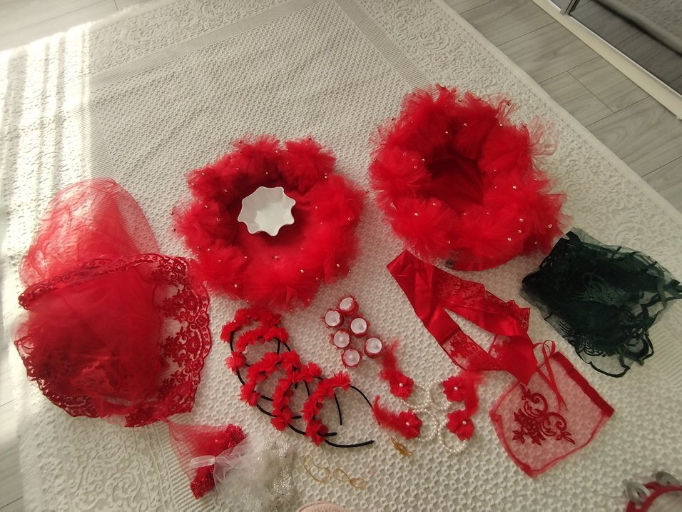 Kırmızı Dantelli Bohem Gelin Aksesuarları - Görsel 2