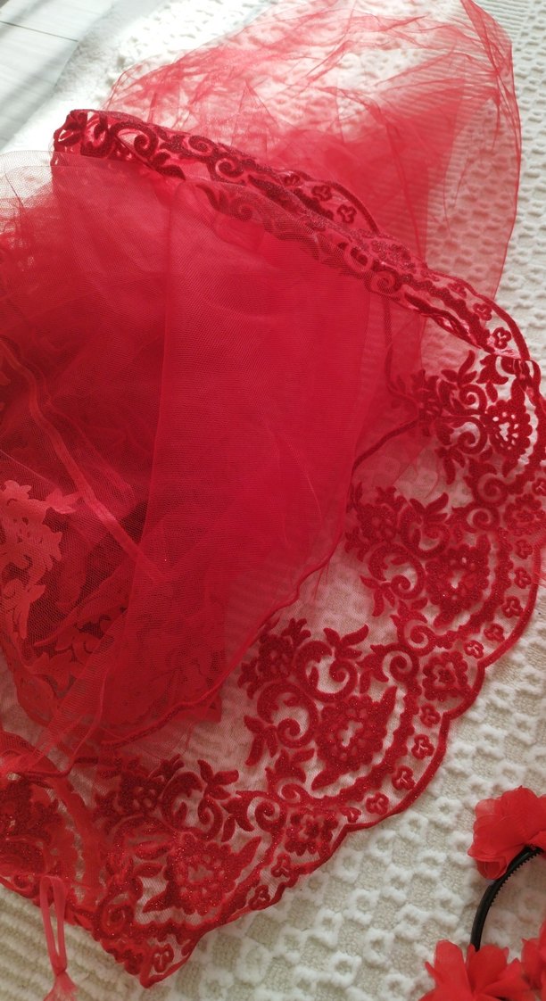 Kırmızı Dantelli Bohem Gelin Aksesuarları - Görsel 4