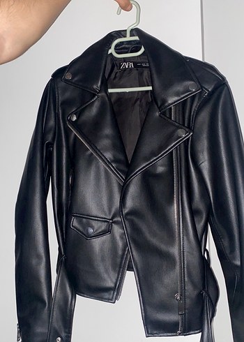 Siyah Kadın Deri Biker Ceket - Görsel 2