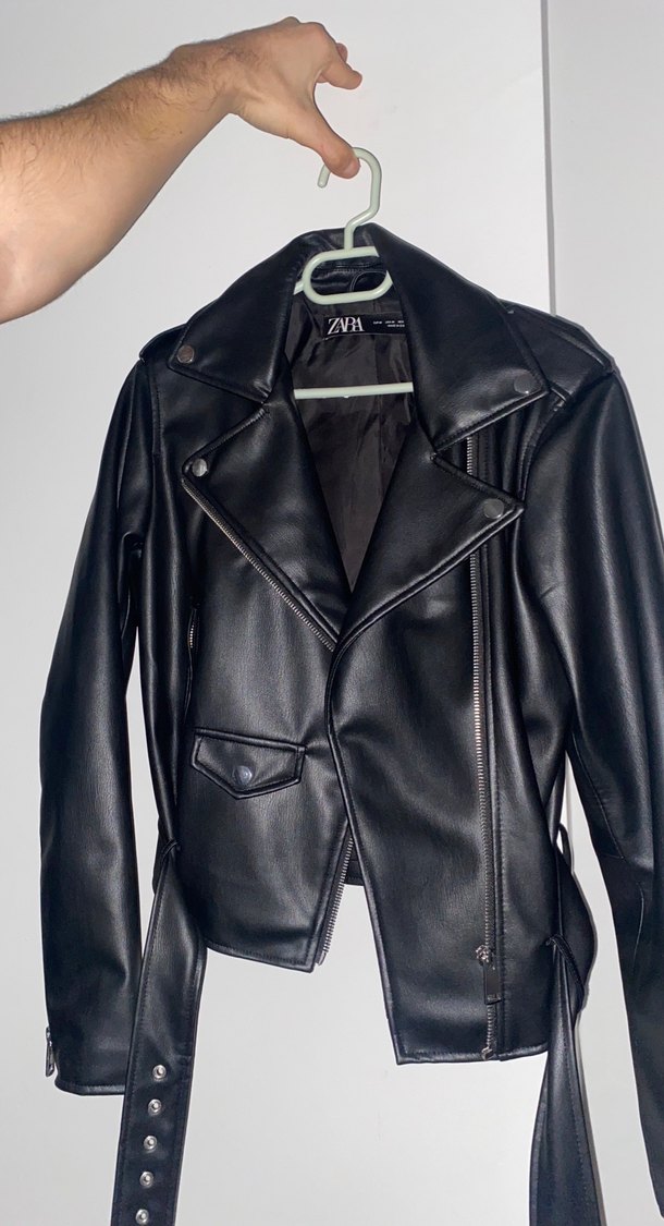 Siyah Kadın Deri Biker Ceket - Görsel 2