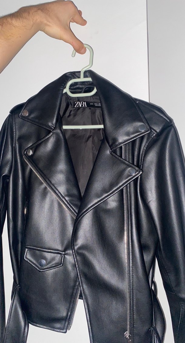 Siyah Kadın Deri Biker Ceket - Görsel 3