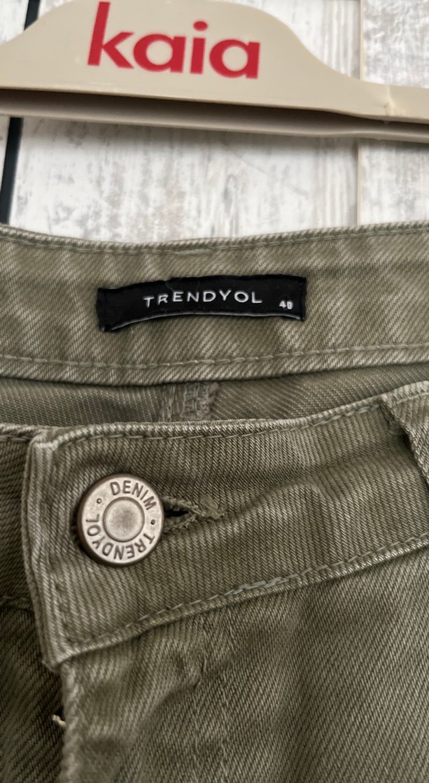 Kadın  Bol Kesim jean Haki Pantolon - Görsel 2