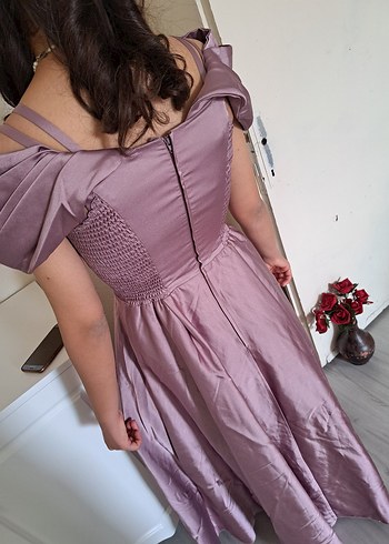 Mor Drapeli Midi Straplez Elbise