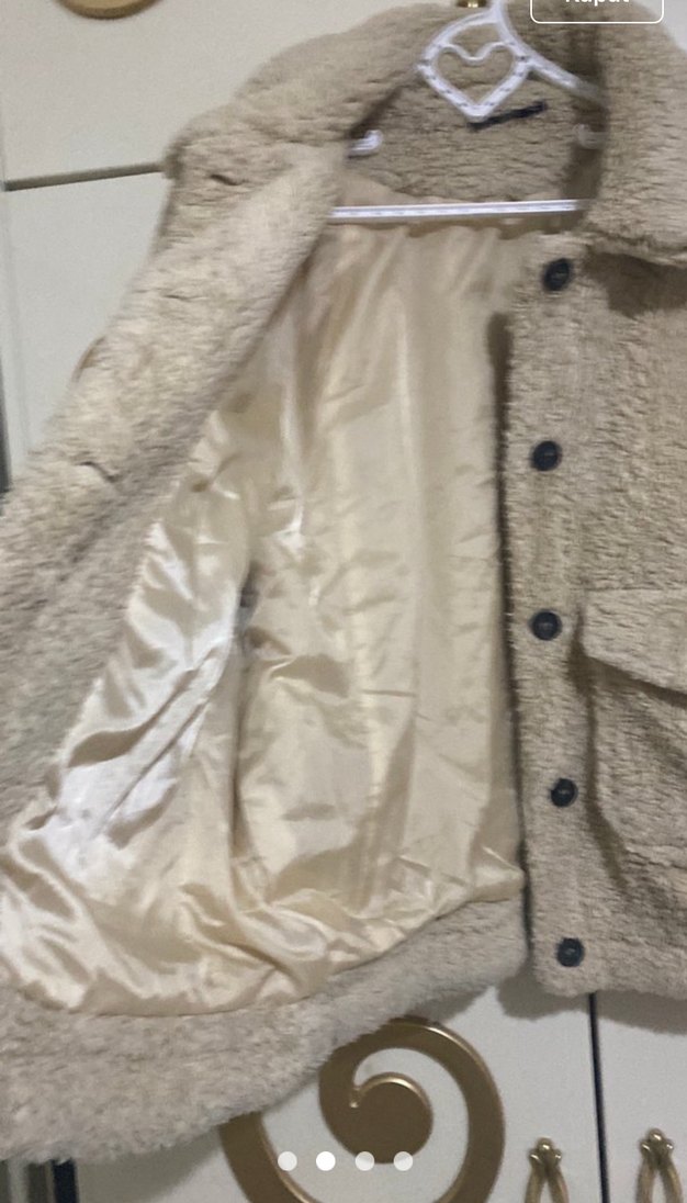 Bej Peluş Kısa Kadın Mont - Görsel 2