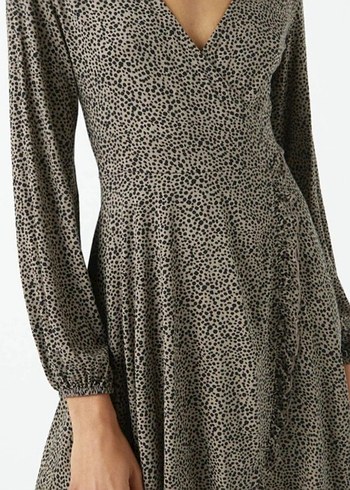 PULL&BEAR V Yaka Leopar Midi Elbise