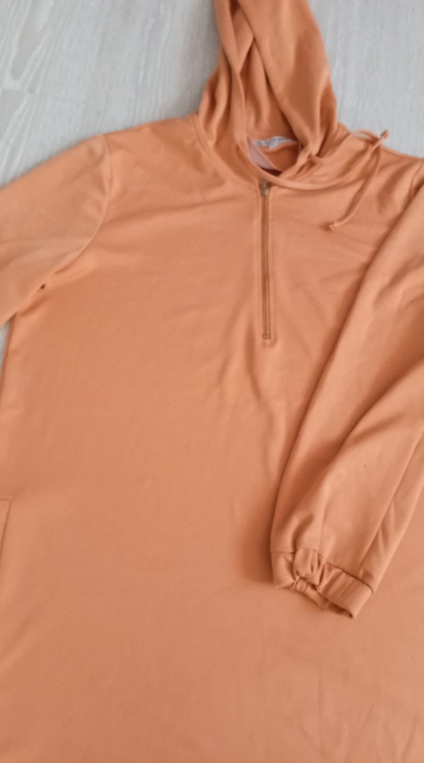 Bej Kapüşonlu Uzun Kollu Salaş Tunik - Görsel 2