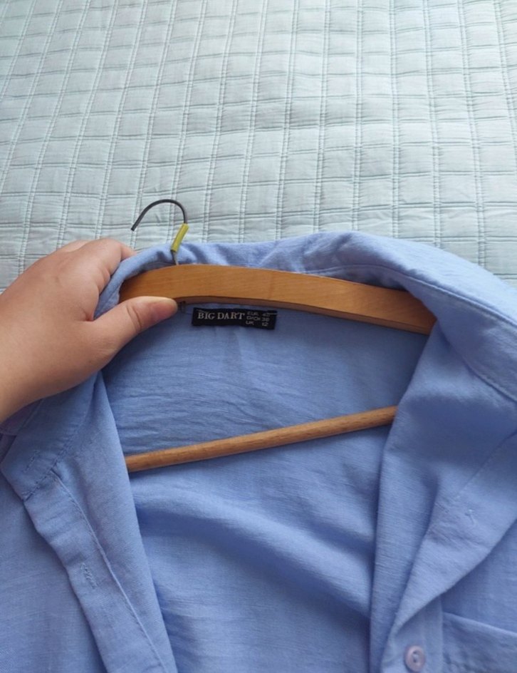 Mavi Keten Kadın Gömlek - Görsel 2