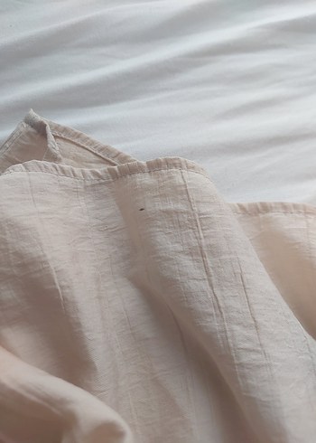 Bej Kadın Keten Gömlek, Düğmeli, Salaş Kesim - Görsel 3