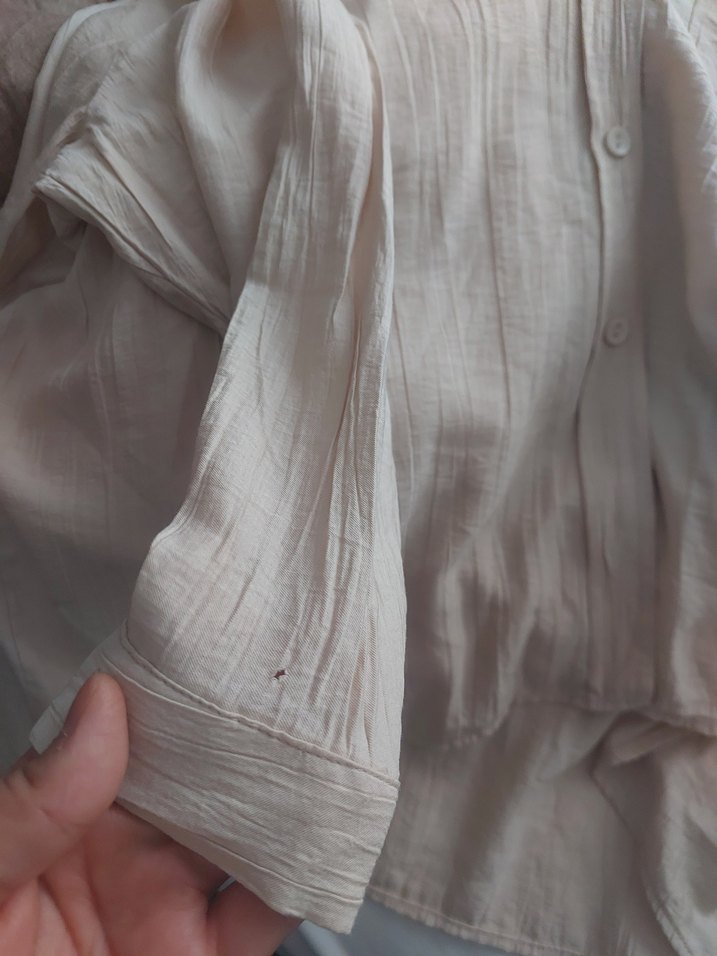 Bej Kadın Keten Gömlek, Düğmeli, Salaş Kesim - Görsel 2