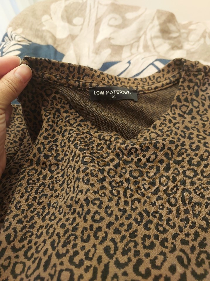 Kahverengi Leopar Desenli Hamile Elbisesi - Görsel 2