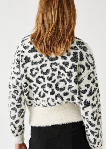 xs Beden beyaz Renk Leopar Desenli Kürklü Mini Hırka