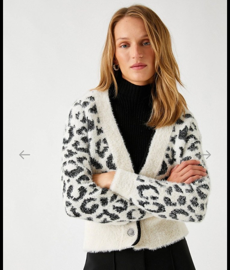 Leopar Desenli Kürklü Mini Hırka - Görsel 2