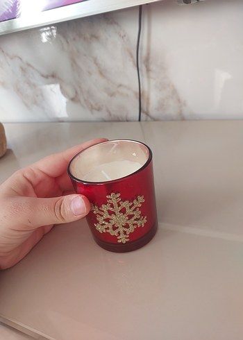 Kırmızı Kar Tanesi Desenli Mumluk - Görsel 2