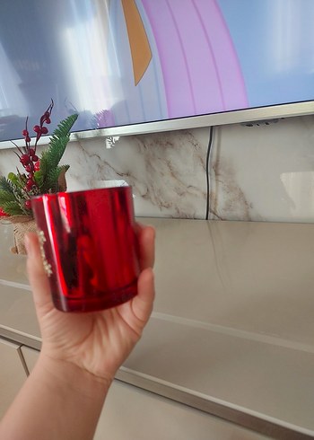 Kırmızı Kar Tanesi Desenli Mumluk - Görsel 4