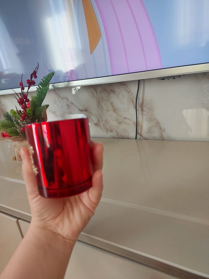 Kırmızı Kar Tanesi Desenli Mumluk - Görsel 4