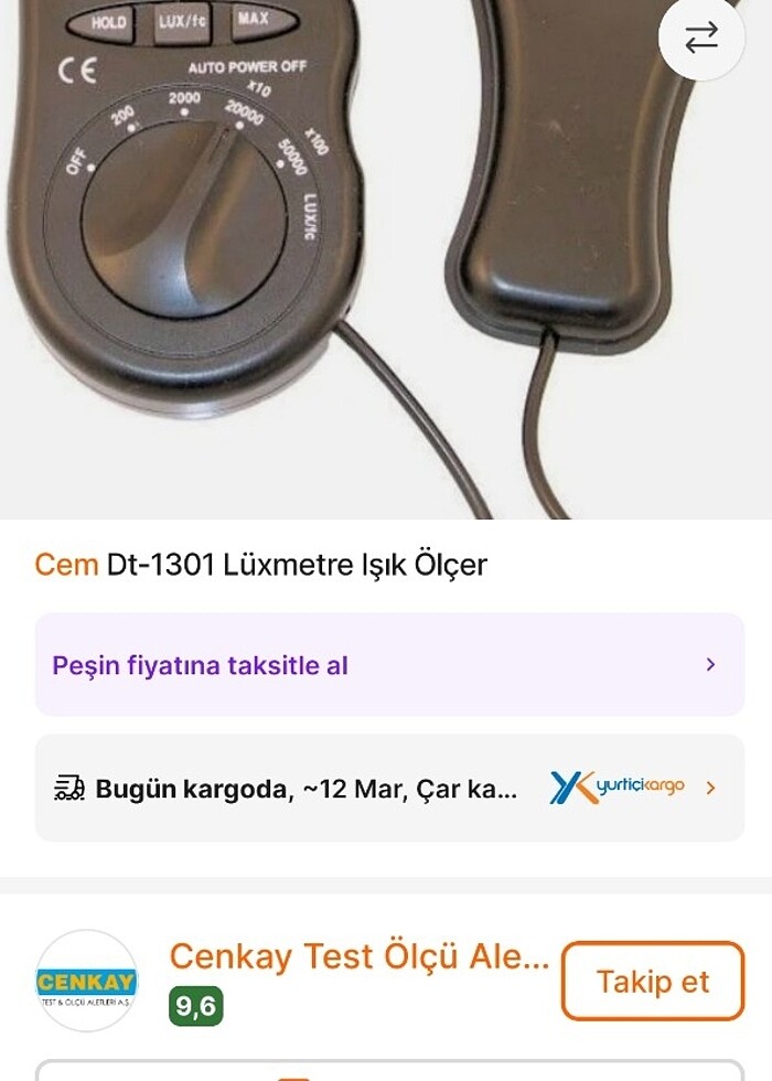 Cem DT-1301 Işık Ölçer (Luxmetre)  - Görsel 3
